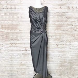 Tadashi Shoji Metallic Gray Necklace Bead Gown 10